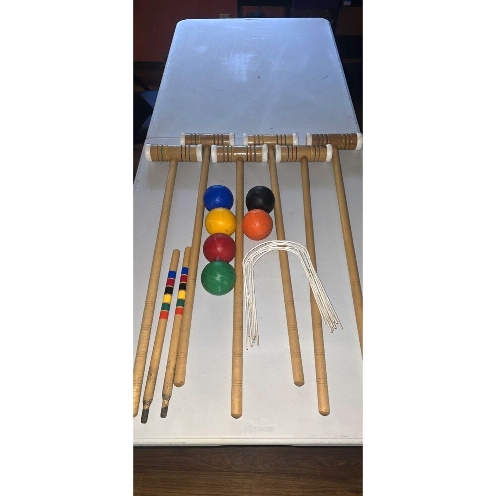 Forster Croquet Set w/ Carry Bag, Wooden Mallets, Balls, Wickets, Stakes